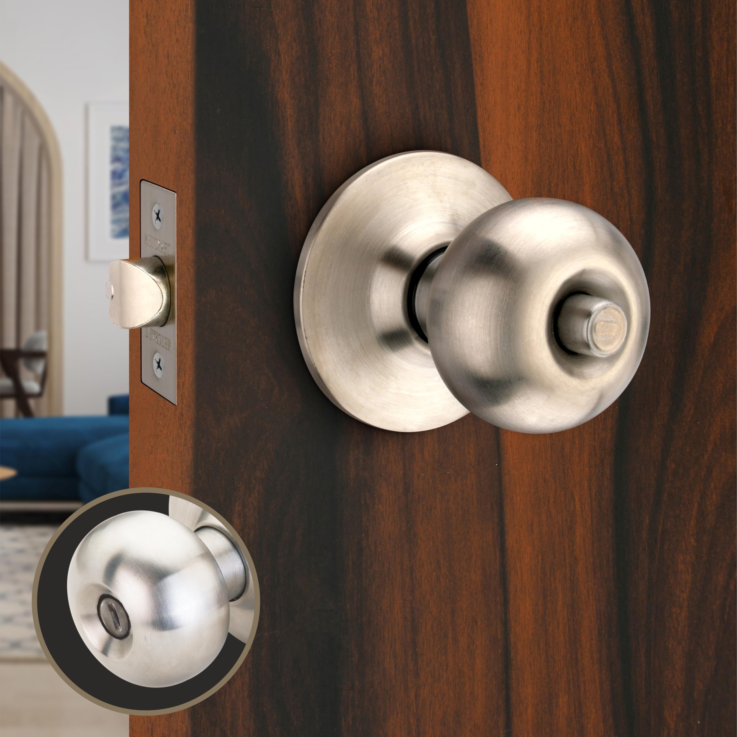 Room Door Knob Lock - with 3 Brass Key Cylindrical Lock for Bedroom/Main Door/Tubular Door Knob/Handle (Silver Matt, 60 mm Backset) — Amazon image 13