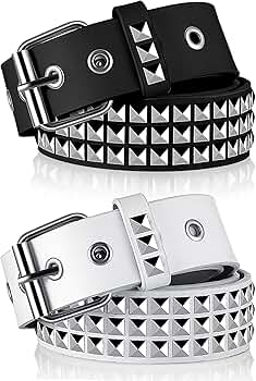 Vicenpal 2 Pieces Studded Belt Punk Y2K Rock Goth Emo Belt with PU