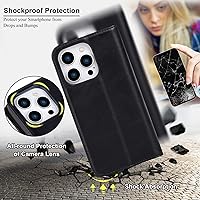 Vista 5 de VISOUL Funda de cuero para iPhone 15 Pro Max, funda tipo cartera de piel auténtica con ranuras para tarjetas, función atril, a prueba de golpes