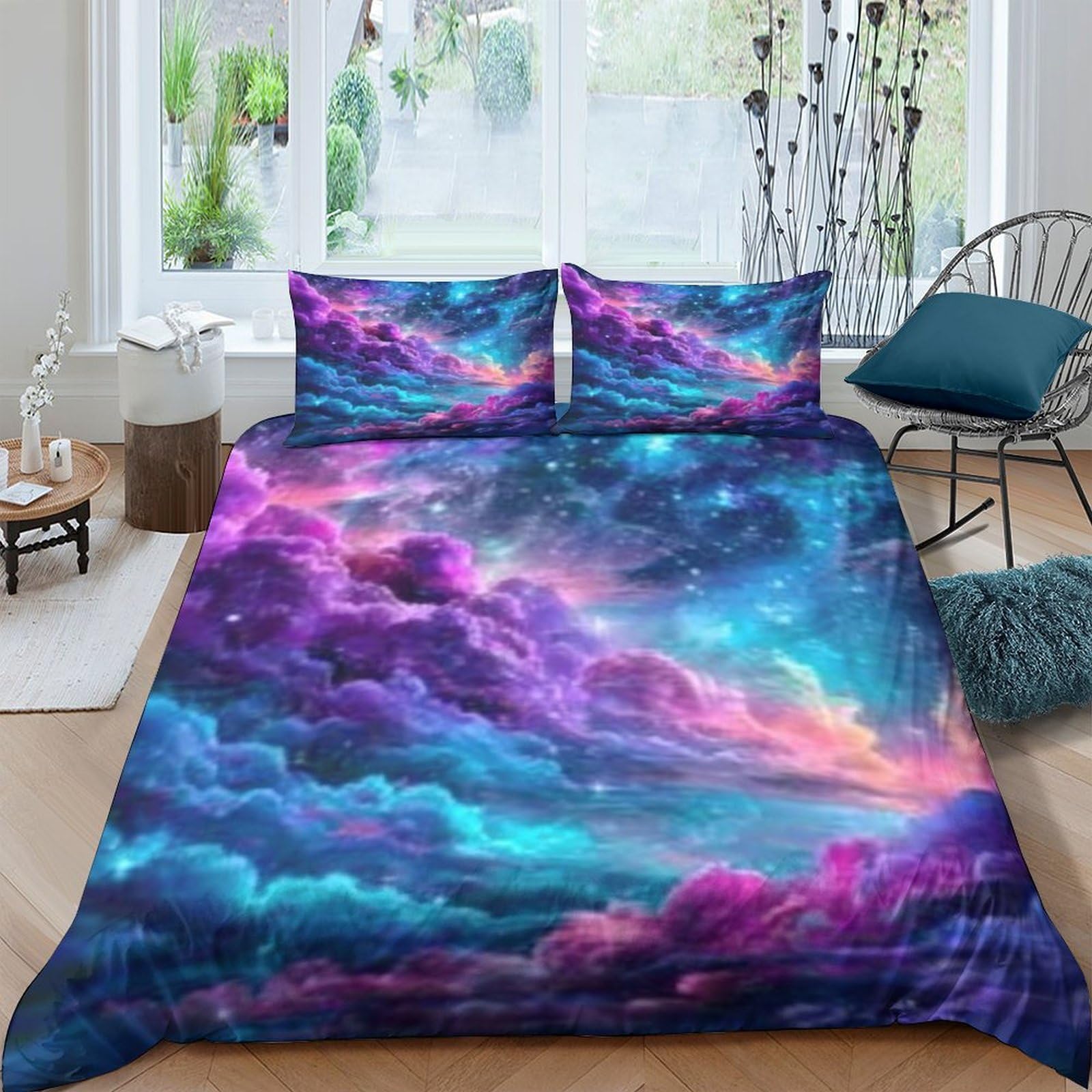 GPLZQXKJNH 3D Printed Galaxy Starry Sky Duvet Cover Set Microfiber Soft Breathable Cosmic Nebula Bedding for Bedroom Home Single（135x200cm）