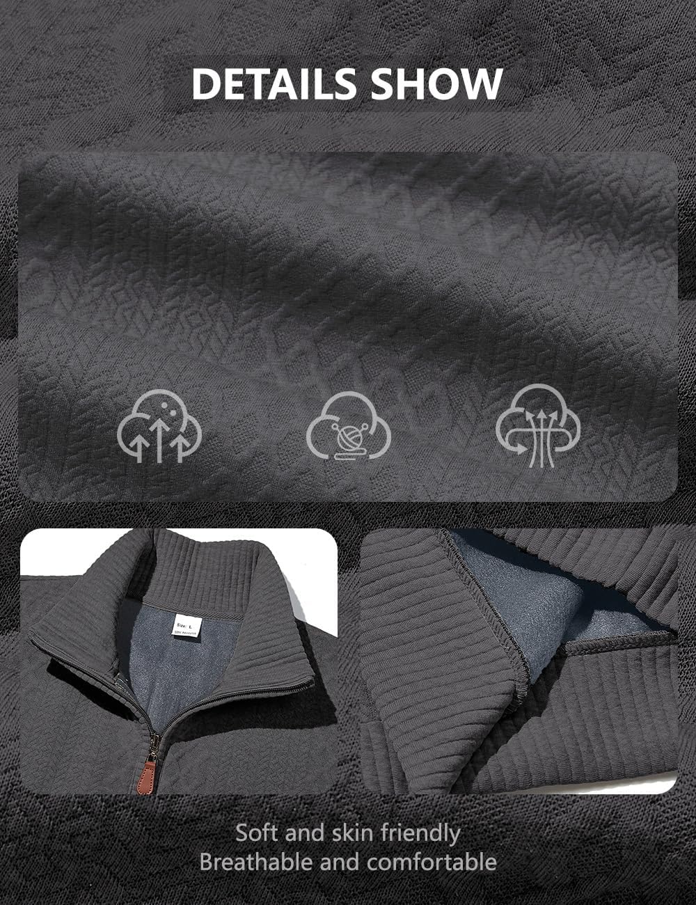 Men's Quarter Zip Sweatshirt Pullover Sweater Casual Long Sleeve Stand Collar Quarter Sweaters - Image 6