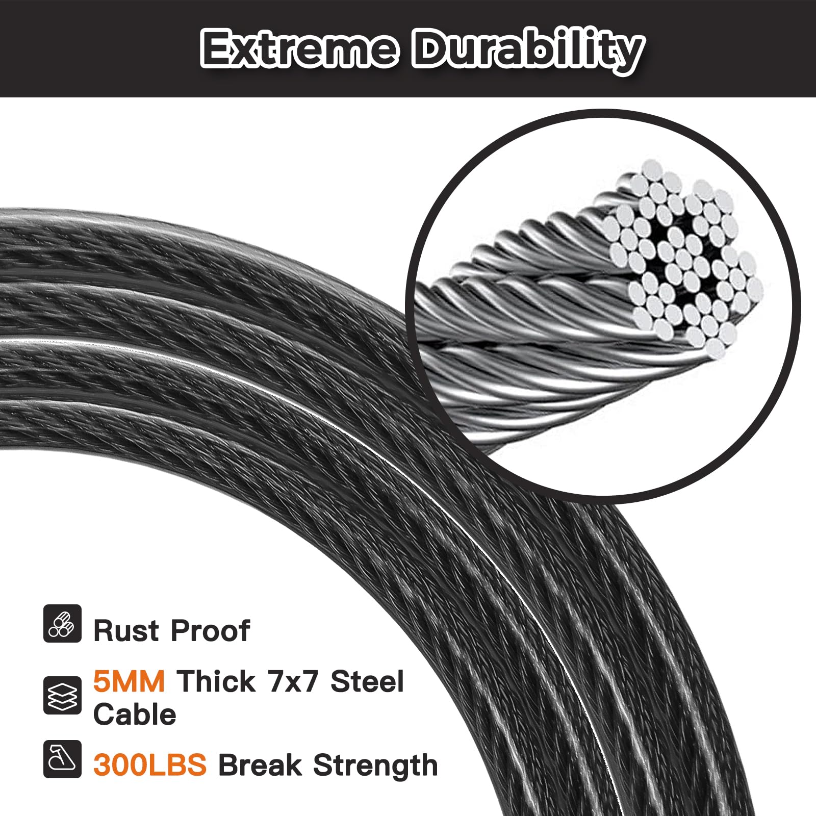 Chew Proof Dog Leash Extender, 2FT 5mm Metal Lead Extension, 360° Tangle-Free for Walking & Training Puppies, Fits Small/Medium/Large Dogs, Collar & Harness Compatible (Black/Orange/Blue) - 5