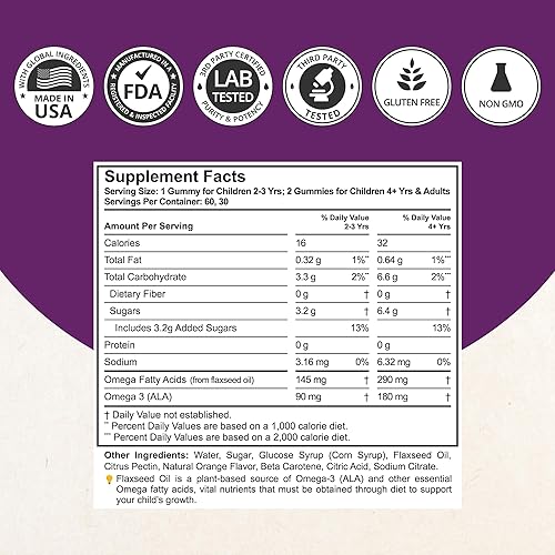 Miniatura 2 de NuBest Gomitas Omega 3 para niños y adolescentes con aceite de linaza  Apoya el crecimiento cerebral, la claridad mental, la concentración y la