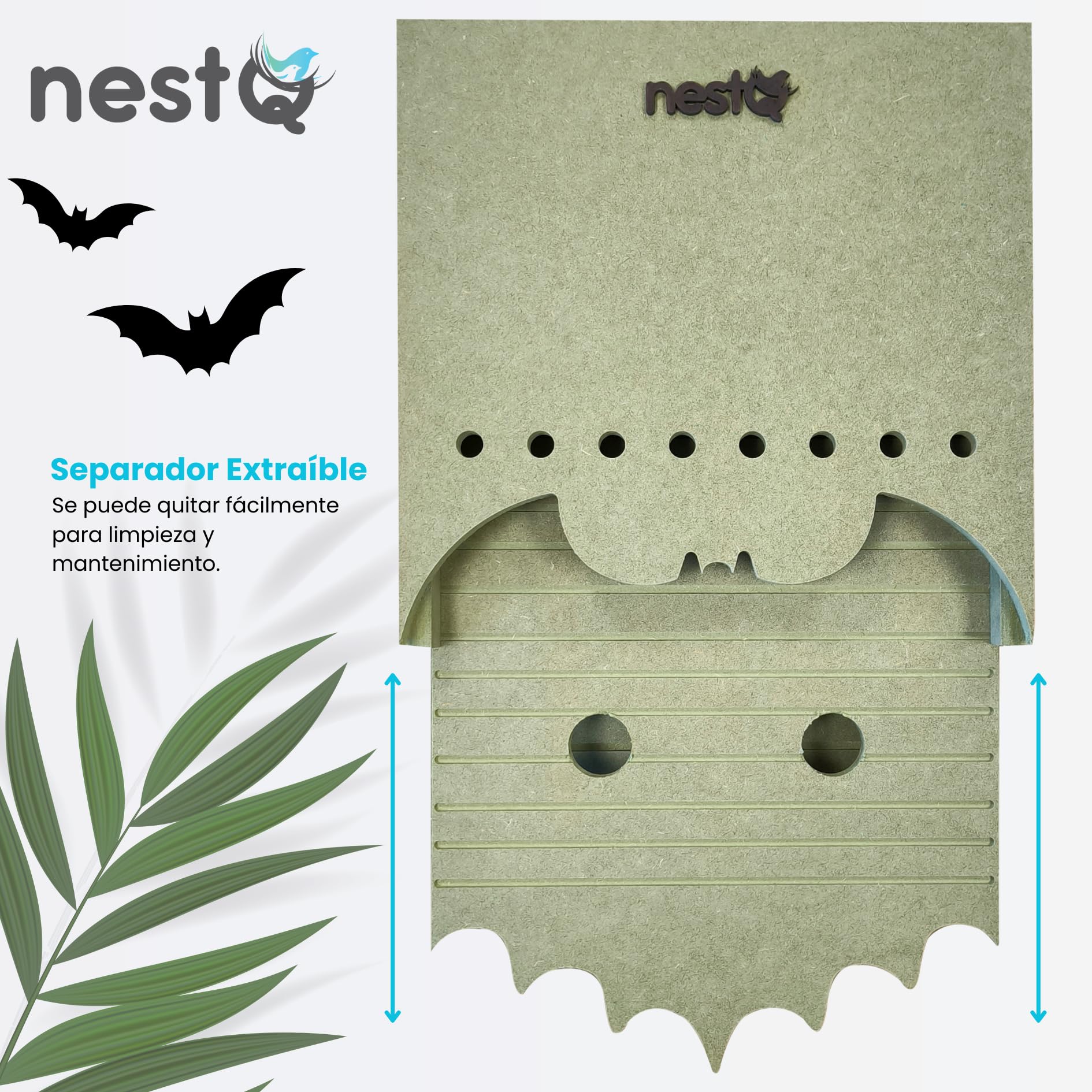 Nido De Murciélagos para Exterior - Casa Grande De Madera con 2 Cámaras - Diseño Especial para Atraer Murciélagos - Fácil Instalación con 2 Ganchos - Separador Extraíble con Orificios De Comunicación