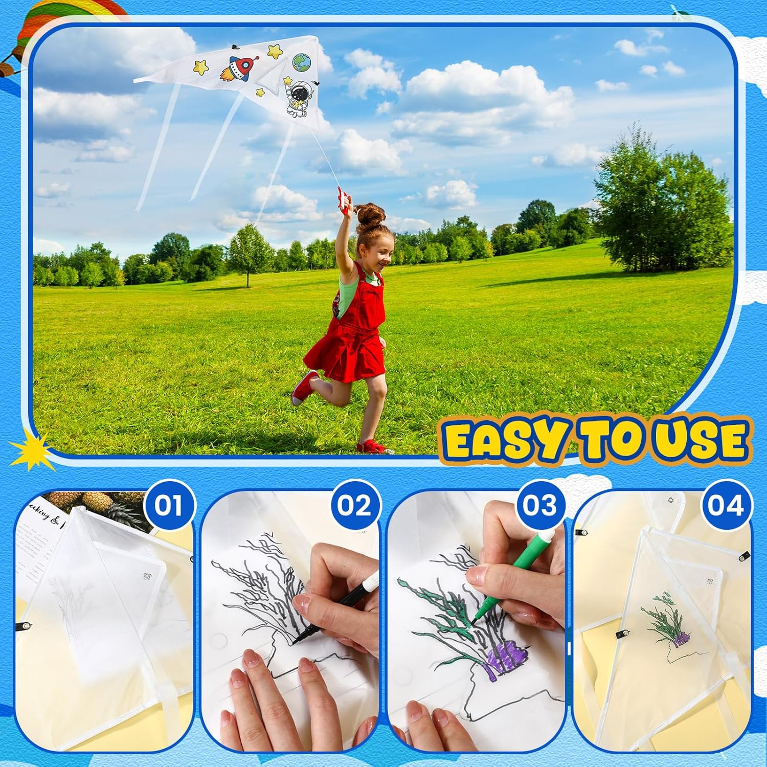 Syhood 64 Pcs DIY Kites for Toddler Kids Making Kit 20 Inch Summer Decorating Coloring Kites with String Making Craft Kits for Outdoor Game and Activities