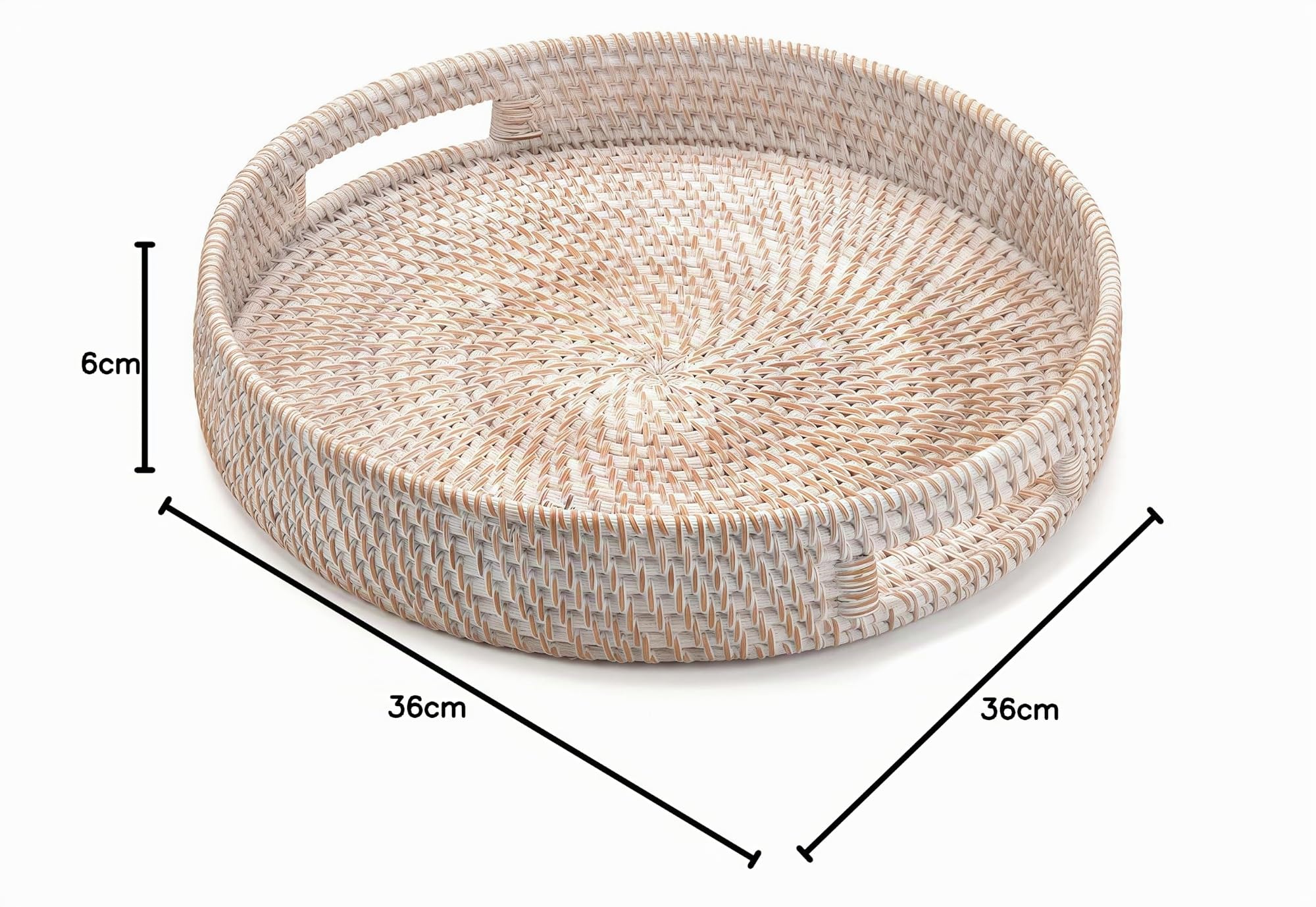 Bandeja Redonda de Ratán con Asas, Bandeja de Servir de Mimbre Tejida Decorativa para Mesa de Café, Cocina, Sala de Estar (Blanco, 36 cm)