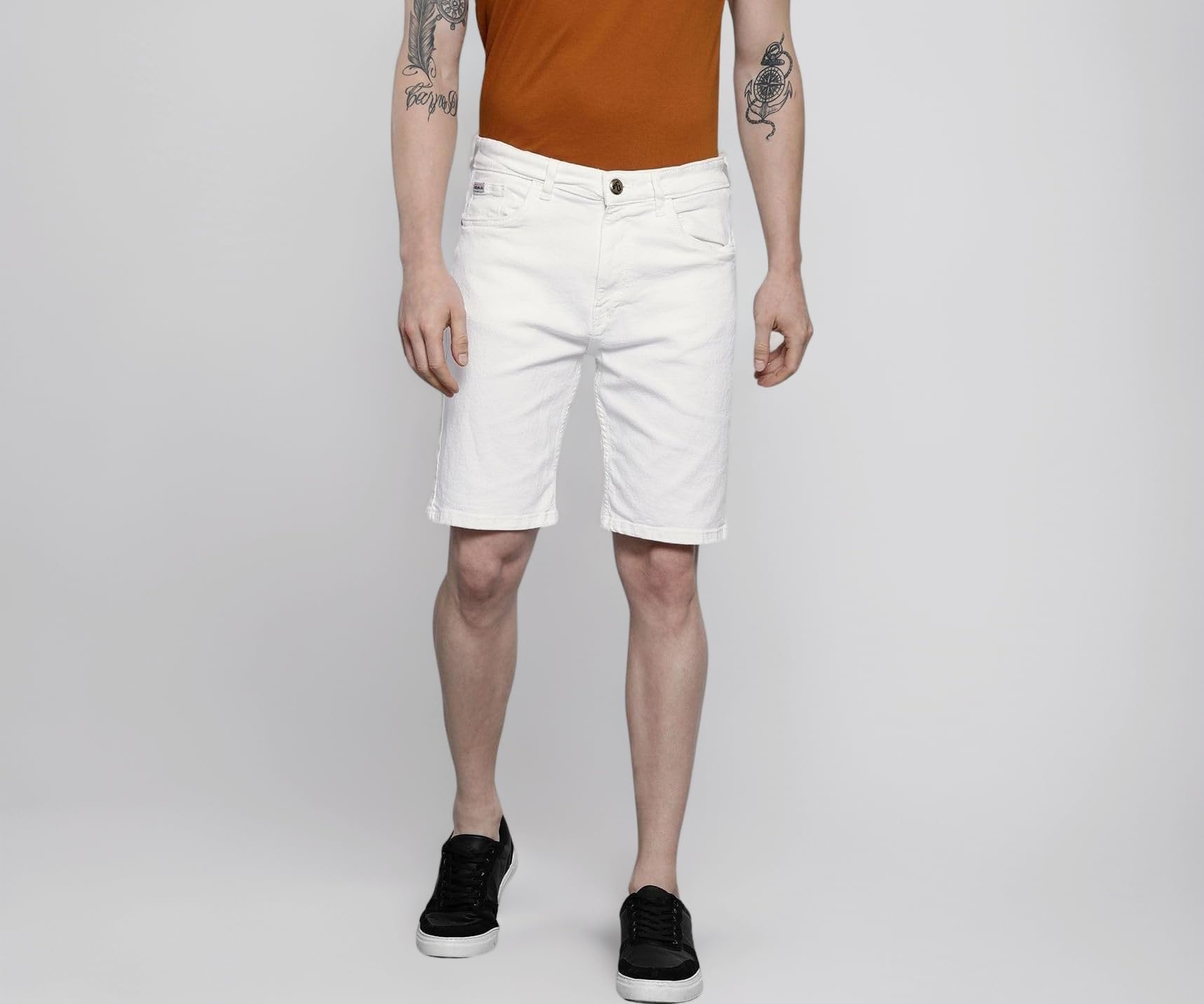 The Indian Garage Co Men Slim Fit Solid Mid-Rise Denim Shorts