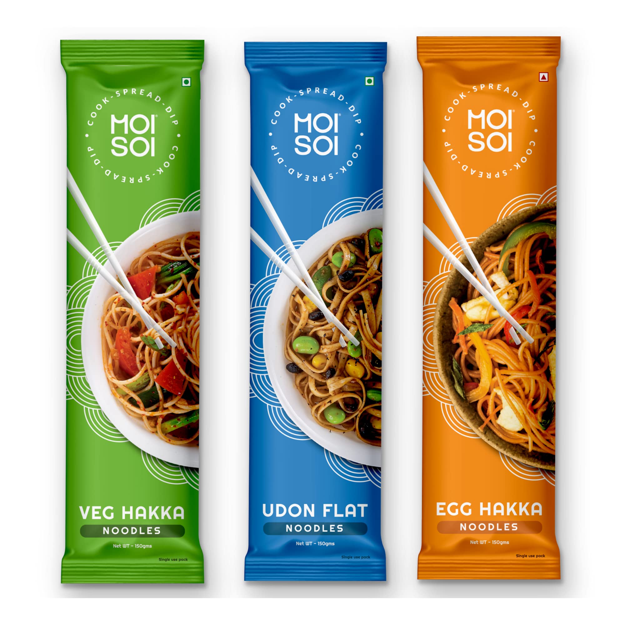 MOI SOINoodle Pack - Veg Hakka Noodle + Egg Hakka Noodle + Udon Noodle (150gms Each)
