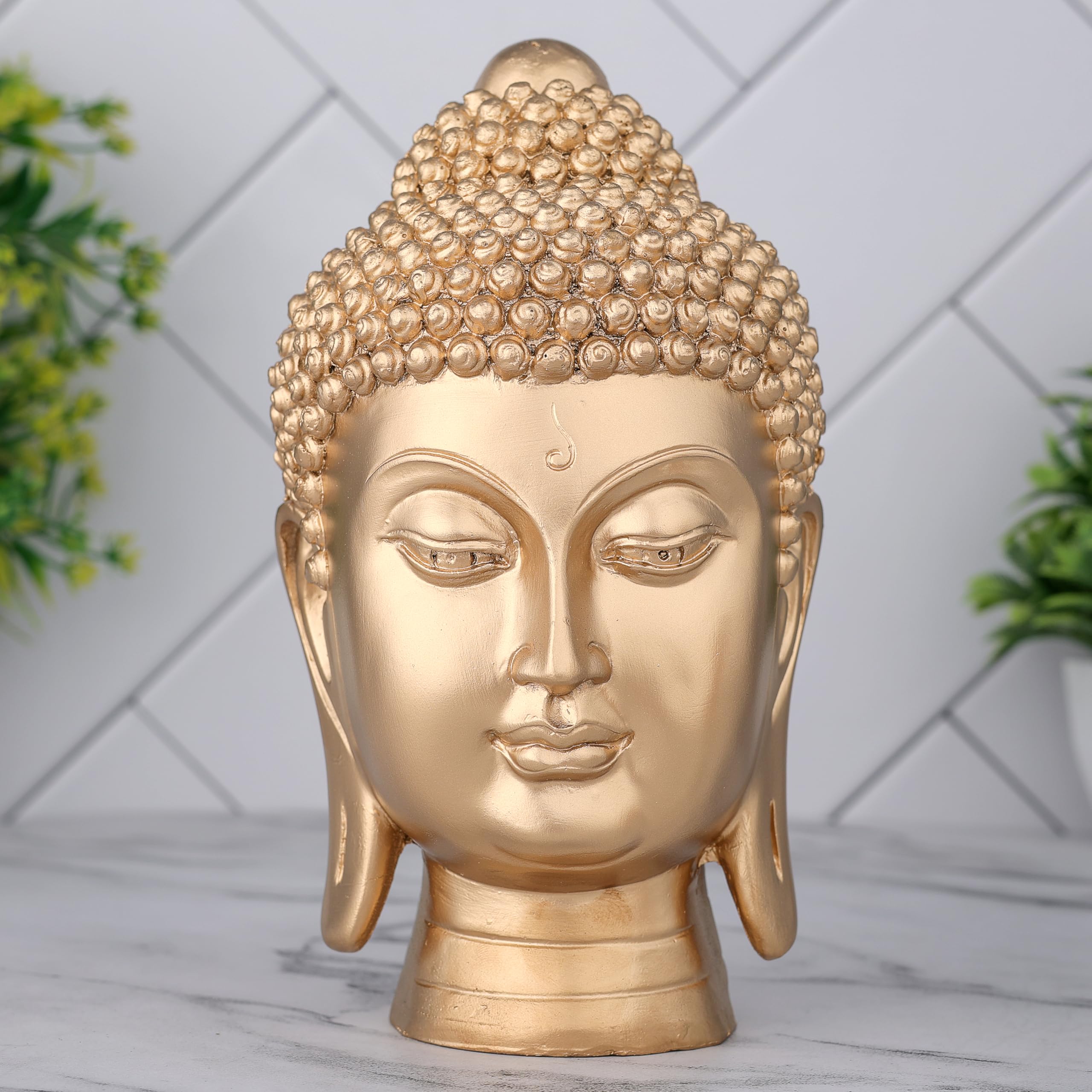 Global Grabbers New face Head Buddha Statue showpiece Idol Home Decor Items for Living Room and Gifts (Golden 1)