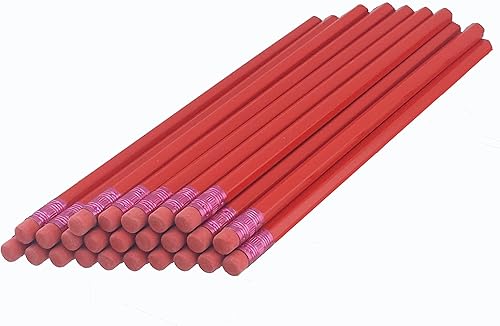 ezpencils - Lápices hexagonales de barril rojo con borrador rojo y virola roja, paquete de 36 unidades, borrador sin manchas, plomo HB # 2, sin