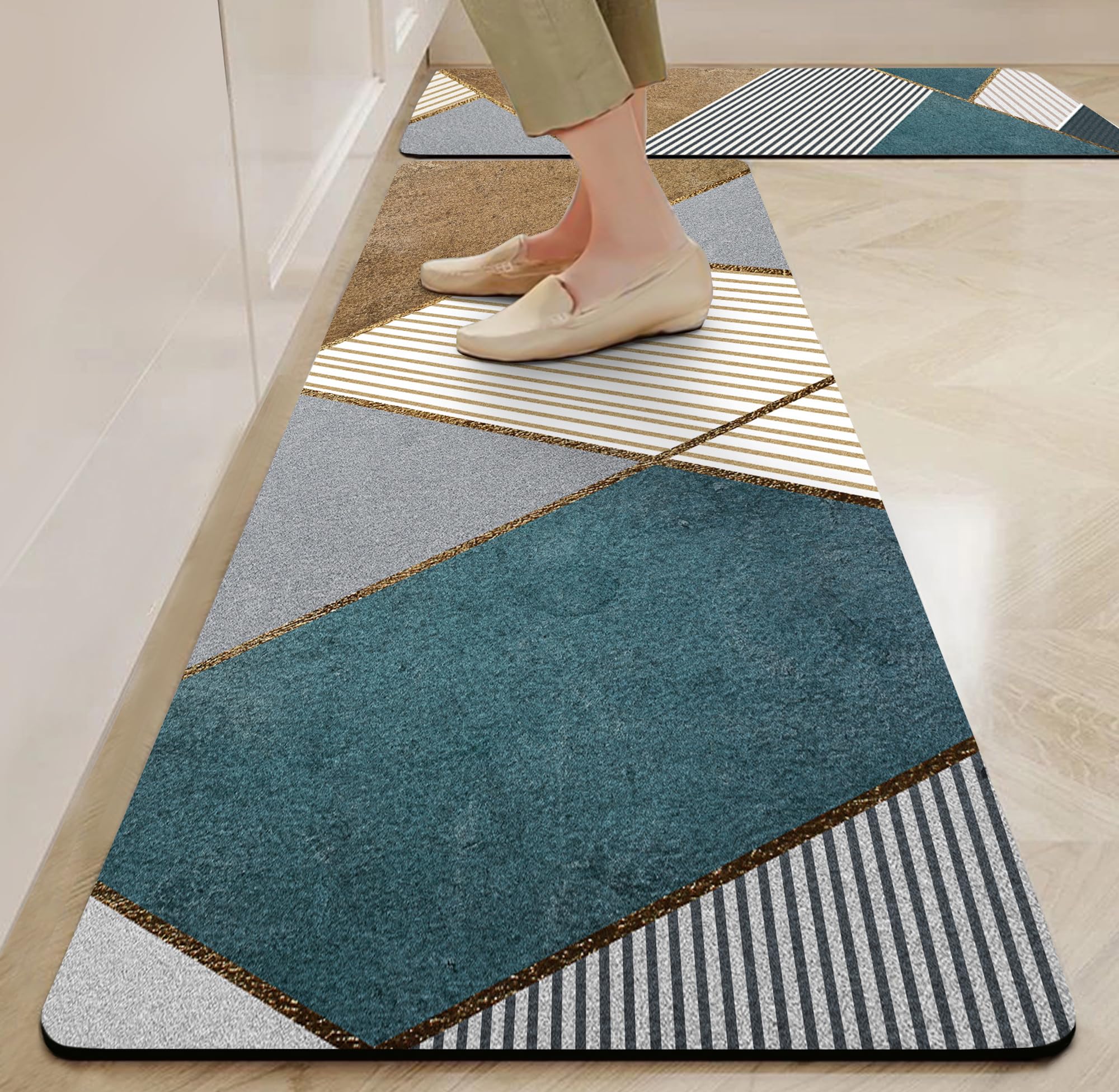 Yellow Weaves– Non-Slip Kitchen Floor Mats, Water Absorbent, Rugs,Standing Rubber Mats for Kitchen, Office, Sink and Laundry Room, Multicolor (Pack of 2)