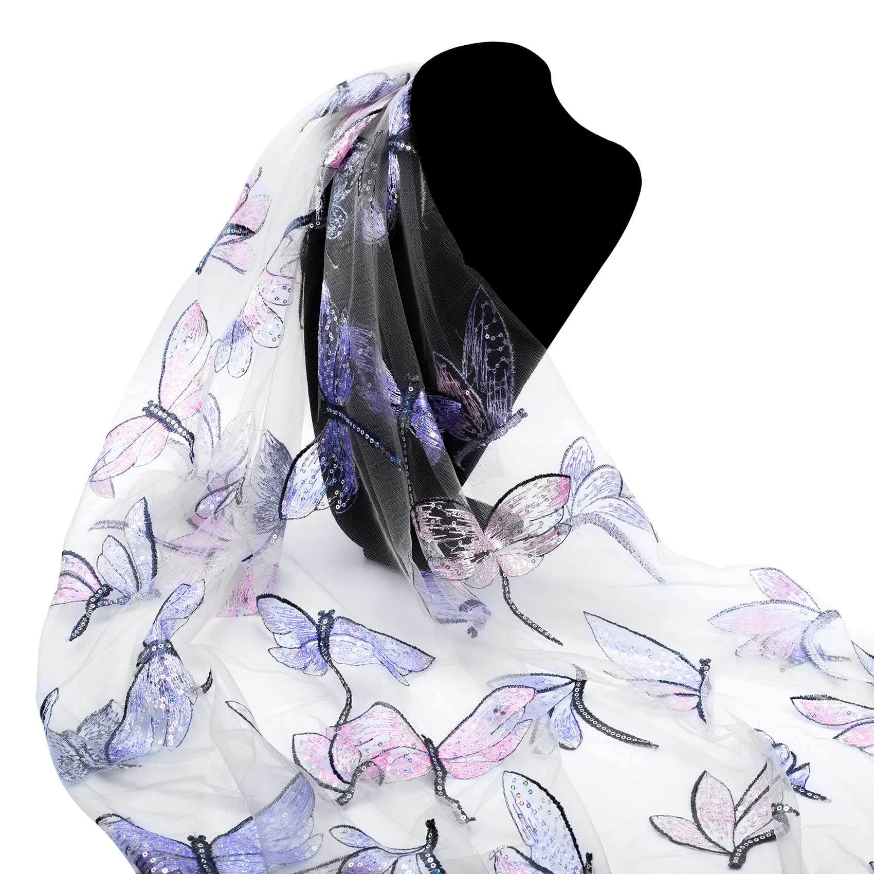 PAGOWEmbroideries Tulle Mesh Sequined Fireflies Lace Fabric for Lady Dresses Costume for Table Cloth DIY Crafts Curtain Home Vintage Decor (Grey)