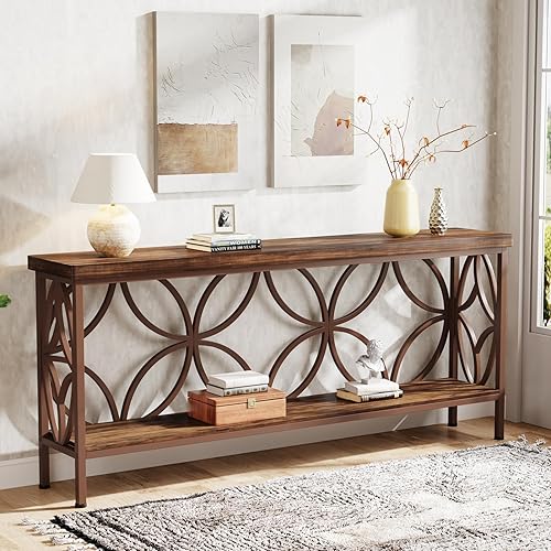 Miniatura 9 de Tribesigns Mesa de sofá estrecha de 70.9 pulgadas, mesa de sofá larga industrial detrás del sofá, mesa consola de entrada con almacenamiento para