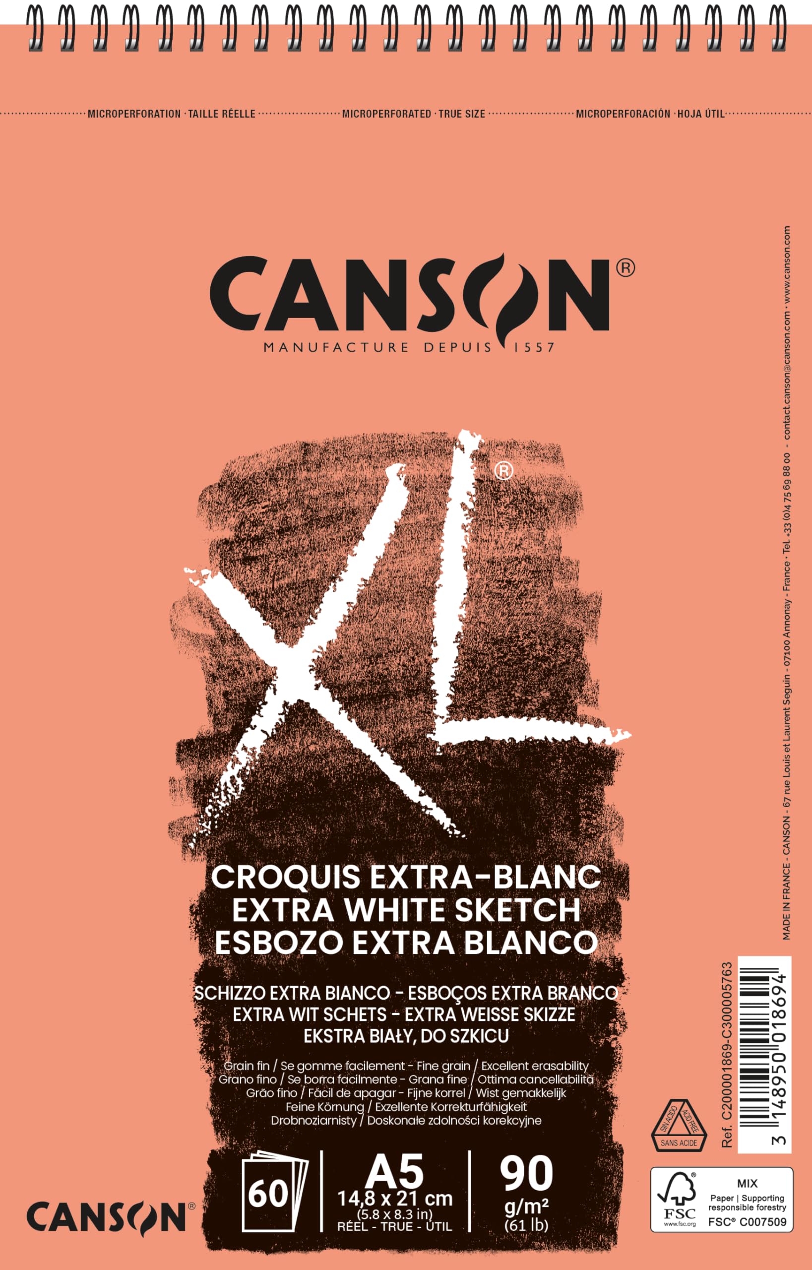 Canson XL Extra White Sketch Pad A5 90gsm 60 Sheets artists drawing paper pad