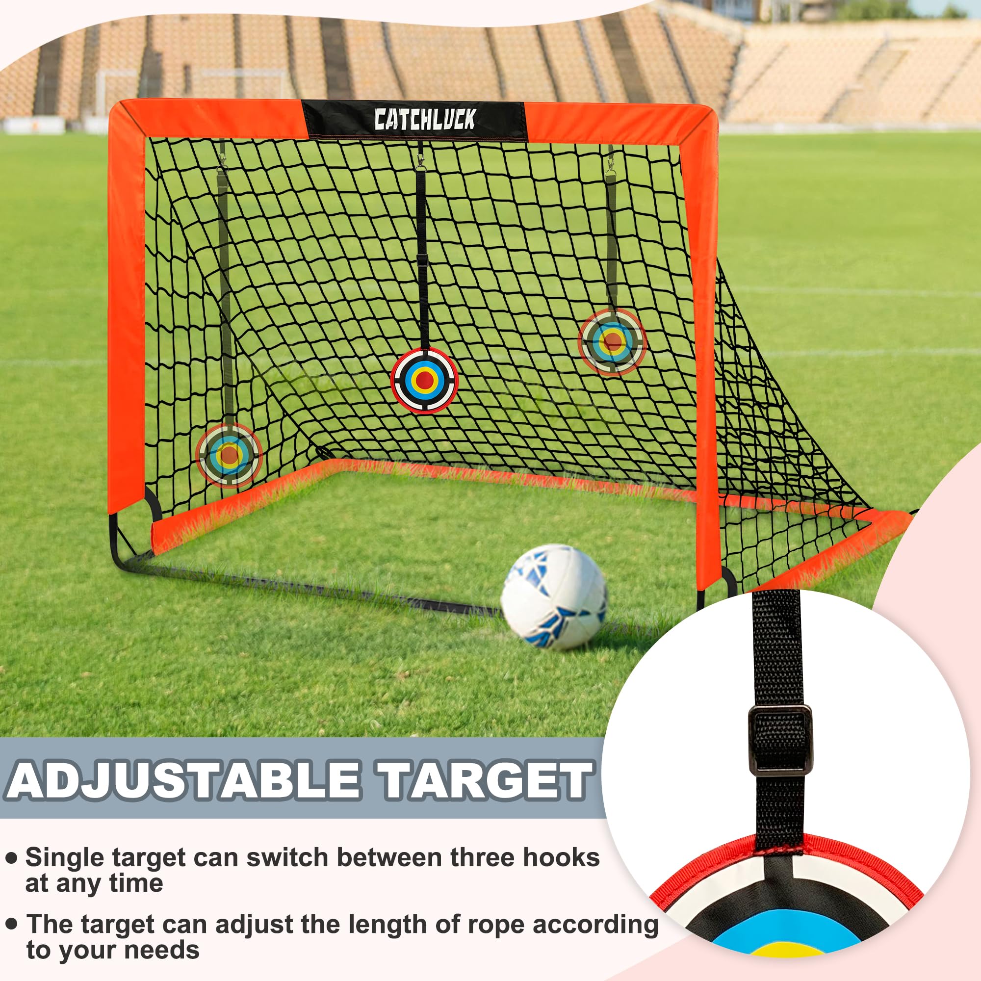 CATCHLUCK Football Goals for Kids 4x3ft Pop Up Goals with Net, Targets, Cones, and Carry Bag, Upgrade-Red, CM - Image 3