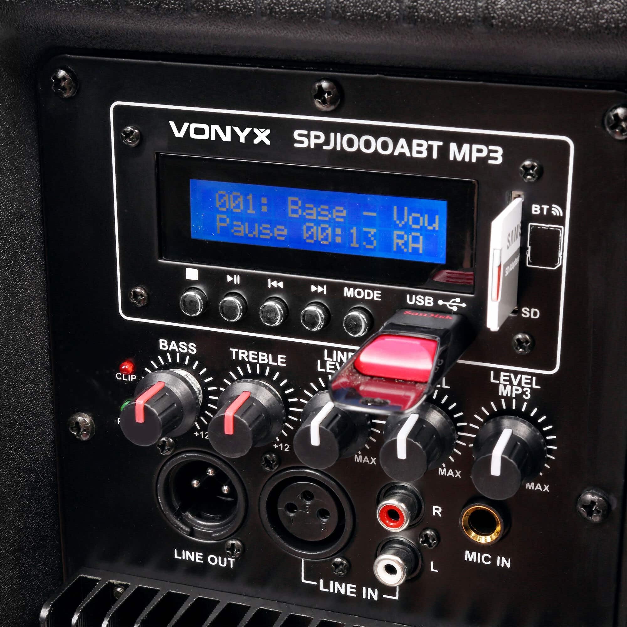 Vonyx Altavoz portátil de 10" PA de 400W en Carcasa rígida de ABS con tecnología Bluetooth, Reproductor Multimedia MP3 con USB y SD, Entrada RCA, XLR y Jack. Agujero para Vaso Tophat.