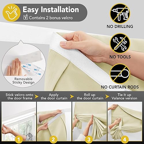 Miniatura 142 de Deconovo Cortina opaca de Navidad para puertas de vidrio y luces laterales, panel de privacidad con aislamiento térmico con doble bolsillo para