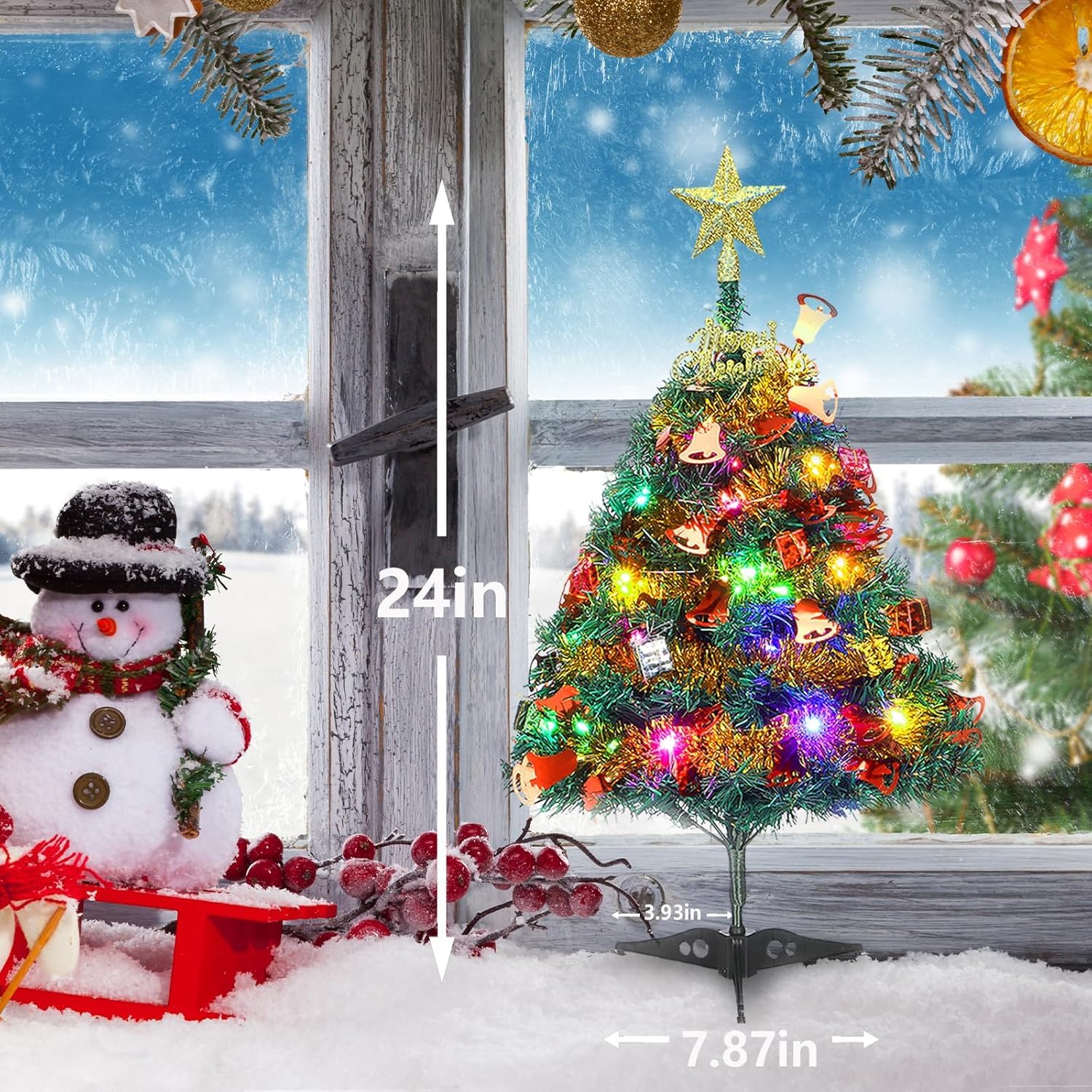 Sapins de Noël 60 cm, Mini Sapin et Ornements Sapin Artificiel pour Table Bureau Accueil Décoration (Arbre de Noël)