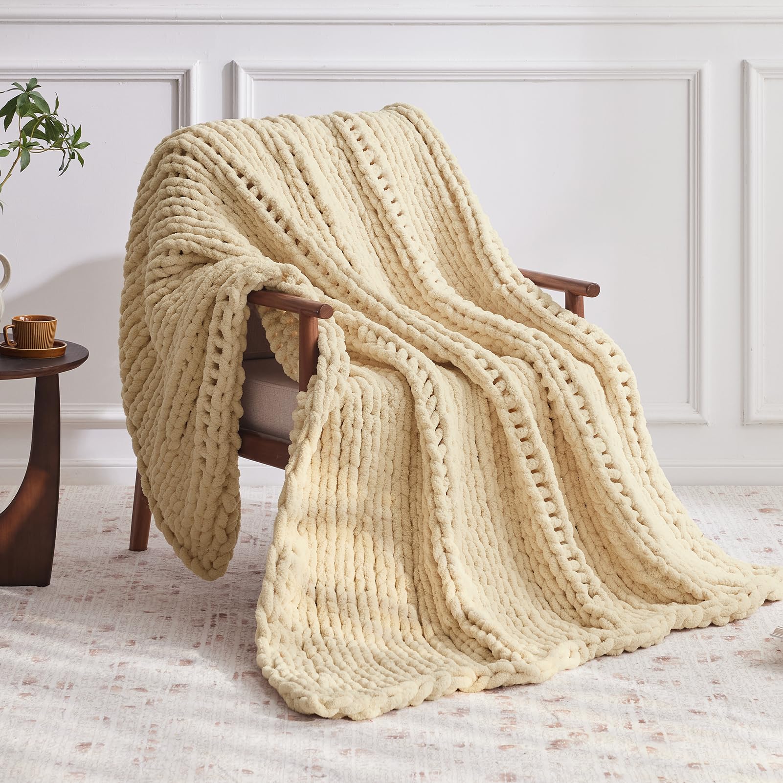 Negwoo Chunky Knit Throw Blanket, 60''*80'' Knitted Throw Chenille Yarn for Bed Couch, Handmade Oatmeal Crochet Big Thick Blanket, Machine Washable Cute Comfy Blanket for Home Decor โ image 1