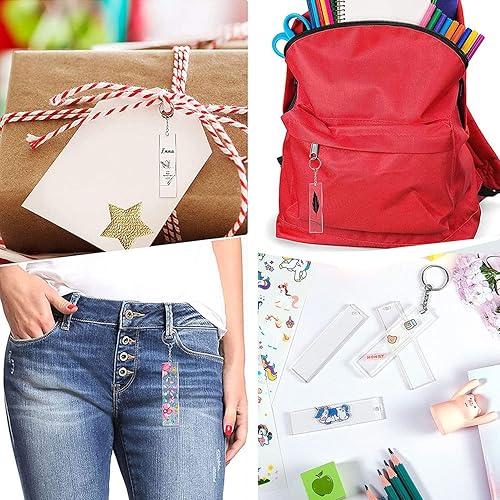 Miniatura 5 de Llavero acrílico en blanco, juego de 144 llaveros transparentes, incluye 48 piezas rectangulares de acrílico transparente en blanco (0.8 x 3.1 in),