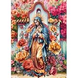 Virgin Mary Diamond Art Kits for Adults - 1PC Christian Diamond Painting with Flowers Design&comma; DIY 5D Full Drill Religion Gem Art Craft for Beginners Home Wall Decor 9&period;84 x 13&period;7 Inches