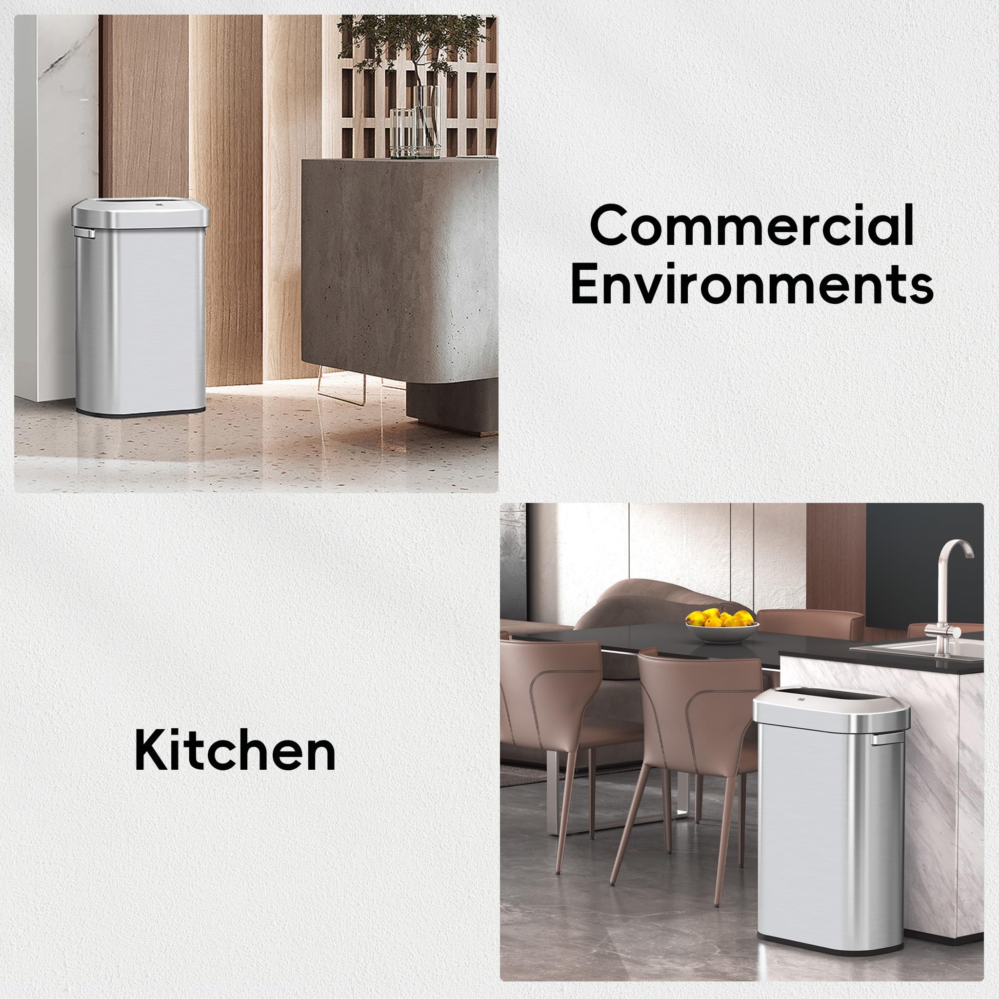 EKO Urban 90 Liter offener Mülleimer aus Edelstahl, schmal, kommerzielle Qualität, großer Mülleimer für Zuhause, Büro, Hotel, Café, Restaurant, Wohnheim