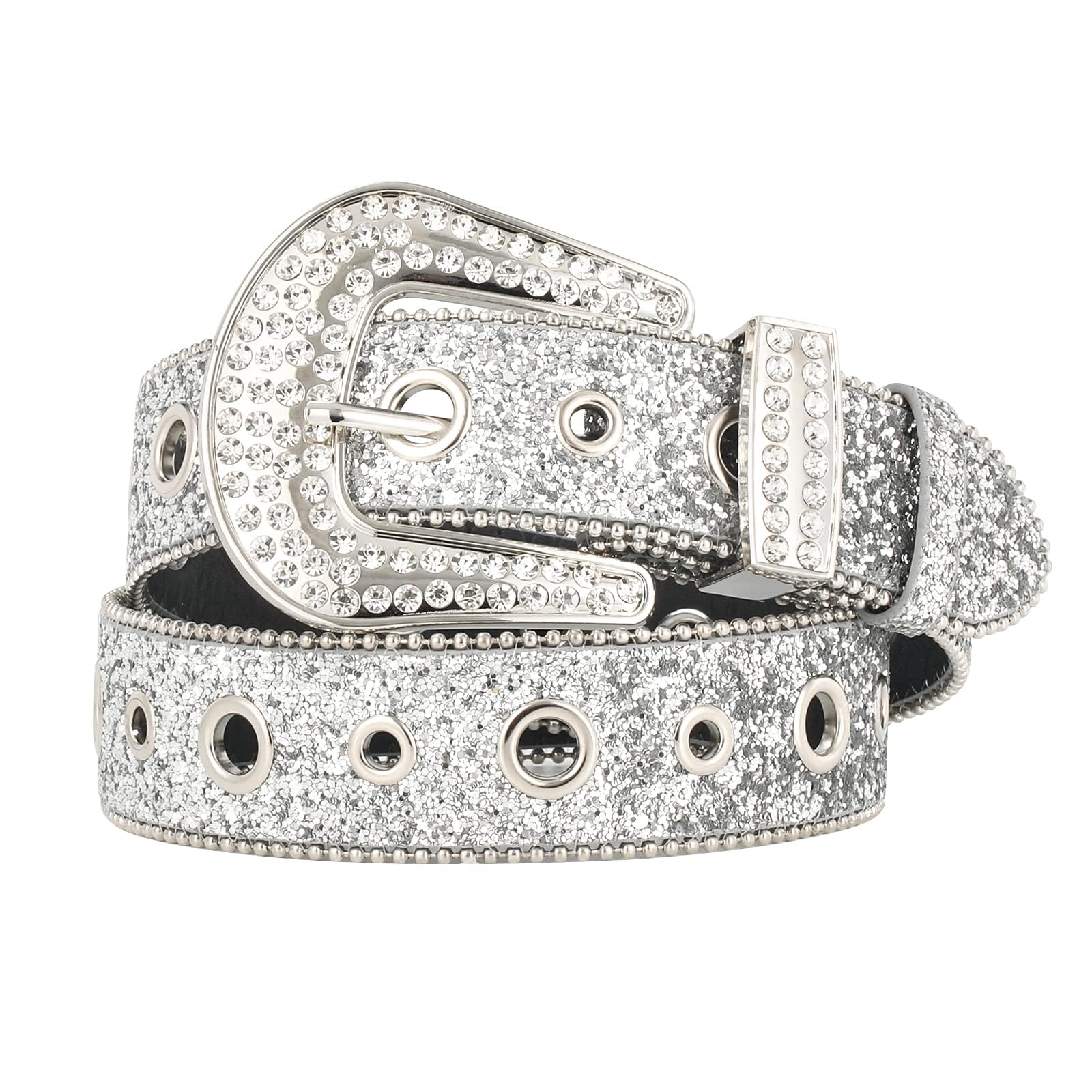 JasGood Leren damesriem met strasssteentjes, western cowgirl cowboy bling klinknagels lederen riem voor jeans broek, 135 cm: Anzug für Hosengröße 111cm-123cm