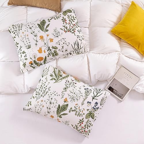 Miniatura 3 de ECOCOTT Fundas de almohada 100% algodón tamaño King, diseño botánico de hojas florales, paquete de 2 fundas de almohada estándar con cierre de sobre
