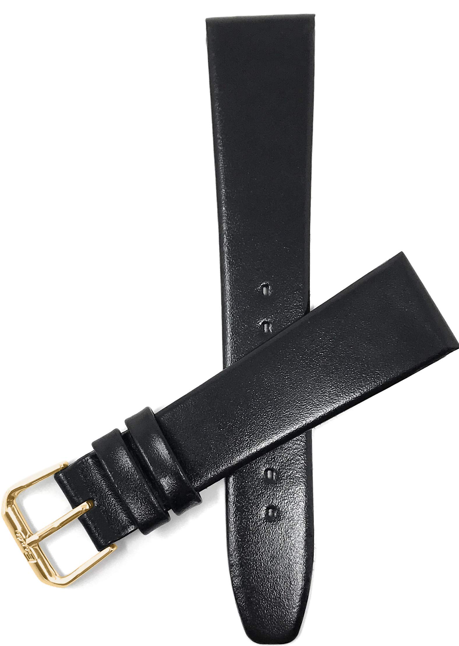 Bandini Extra Long (XL) 16mm Womens Italian Leather Watch Band Strap - Black - Classic - Slim - Gold Buckle
