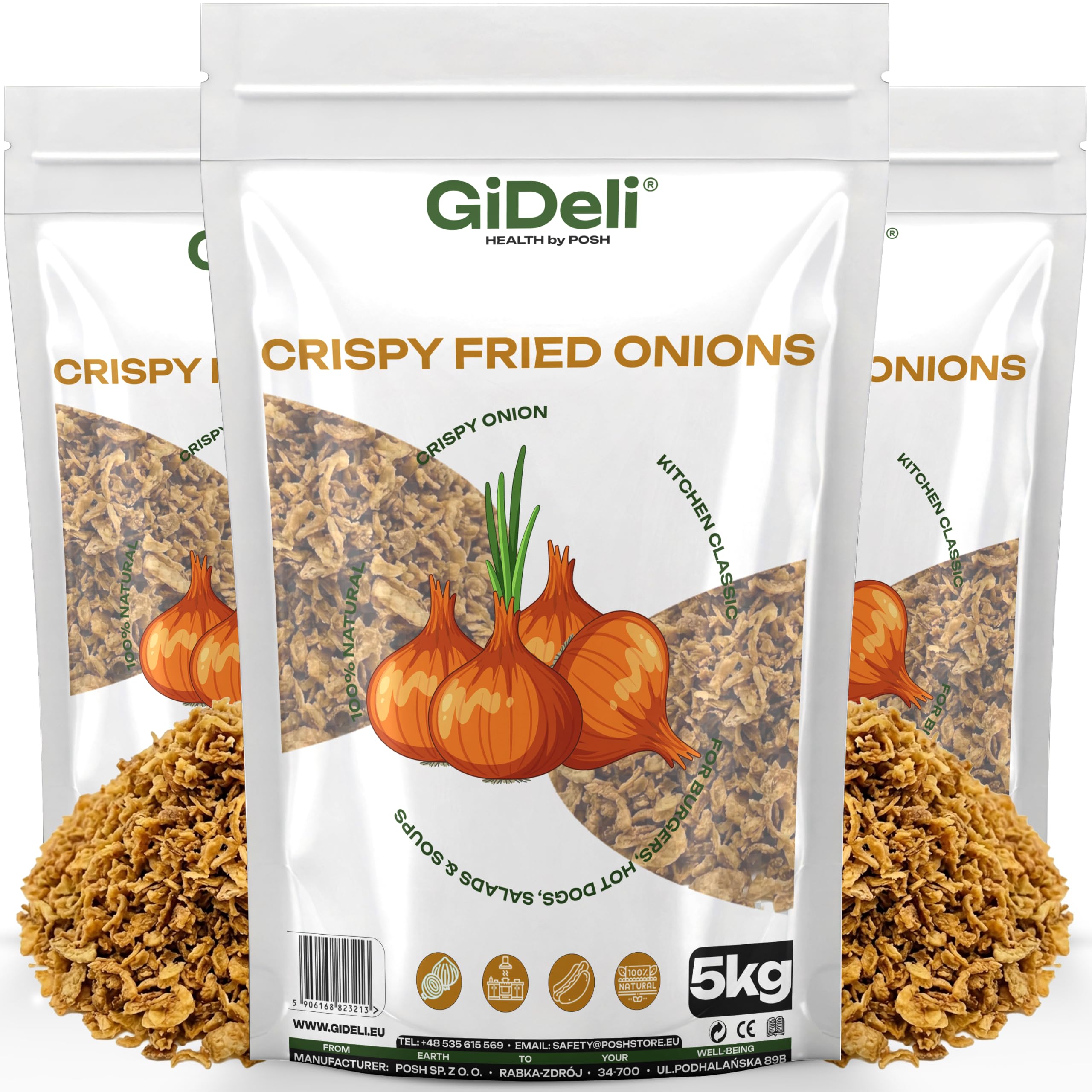 GiDeli Röstzwiebeln 3x5kg - Knusprig Geröstete Zwiebeln, 100% Natürlich - Kross & Aromatisch für Hot Dogs, Burger & Salate - Gebratene Zwiebeln zum Verfeinern von Suppen, Aufläufen & Fleisch