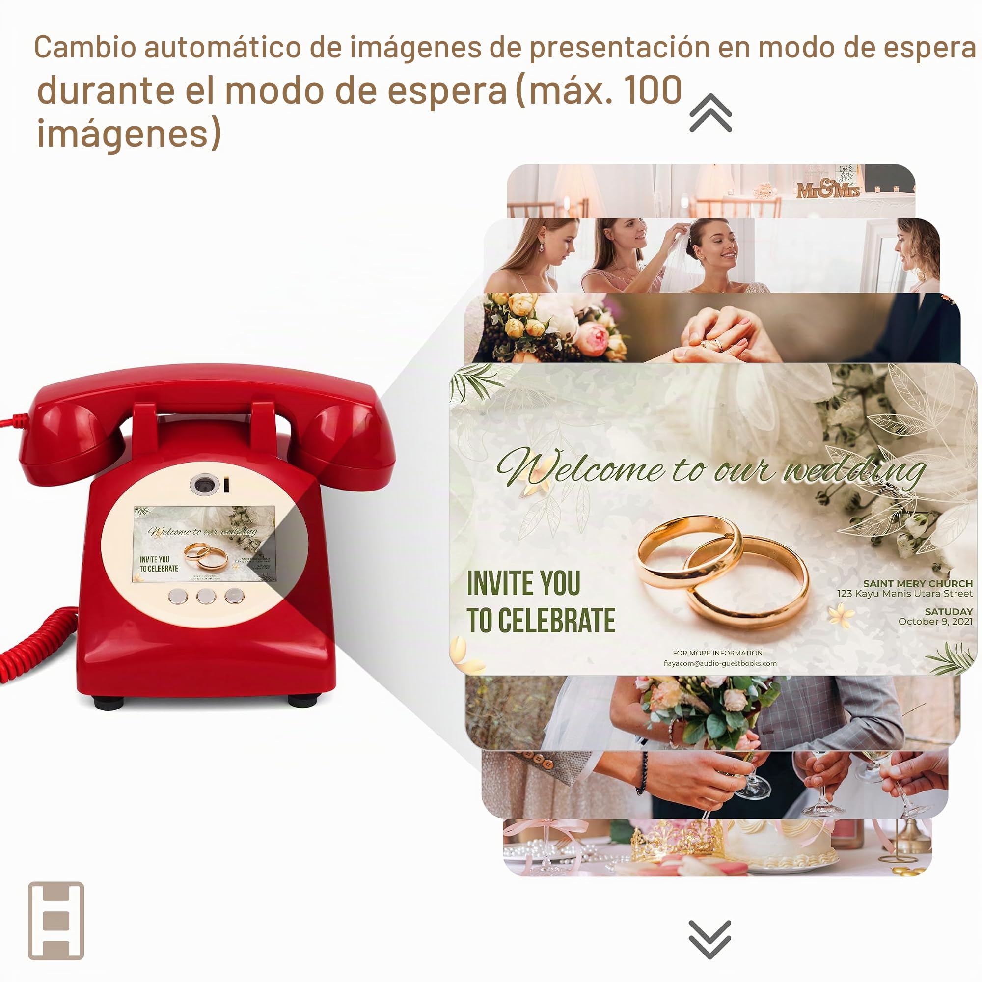 Teléfono Libro de Invitados de Video y Audio para Bodas,Conserva Tus Ocasiones Especiales, Ideal para Bodas, Despedida de Soltera, Cumpleaños, Graduaciones