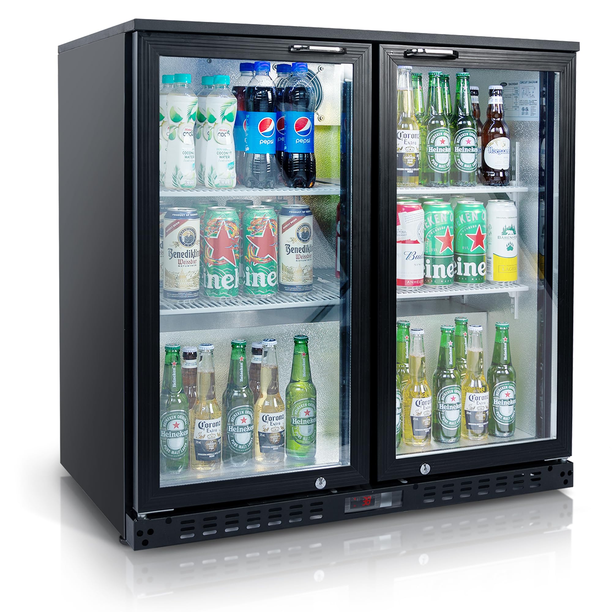 ORIKOOLBeverage Refrigerators Cooler, 35 inch 2 Glass Door Back Bar, 320 Cans Commercial Display Bar Fridge for Beer Champagne and Drink 7.4 Cu.Ft