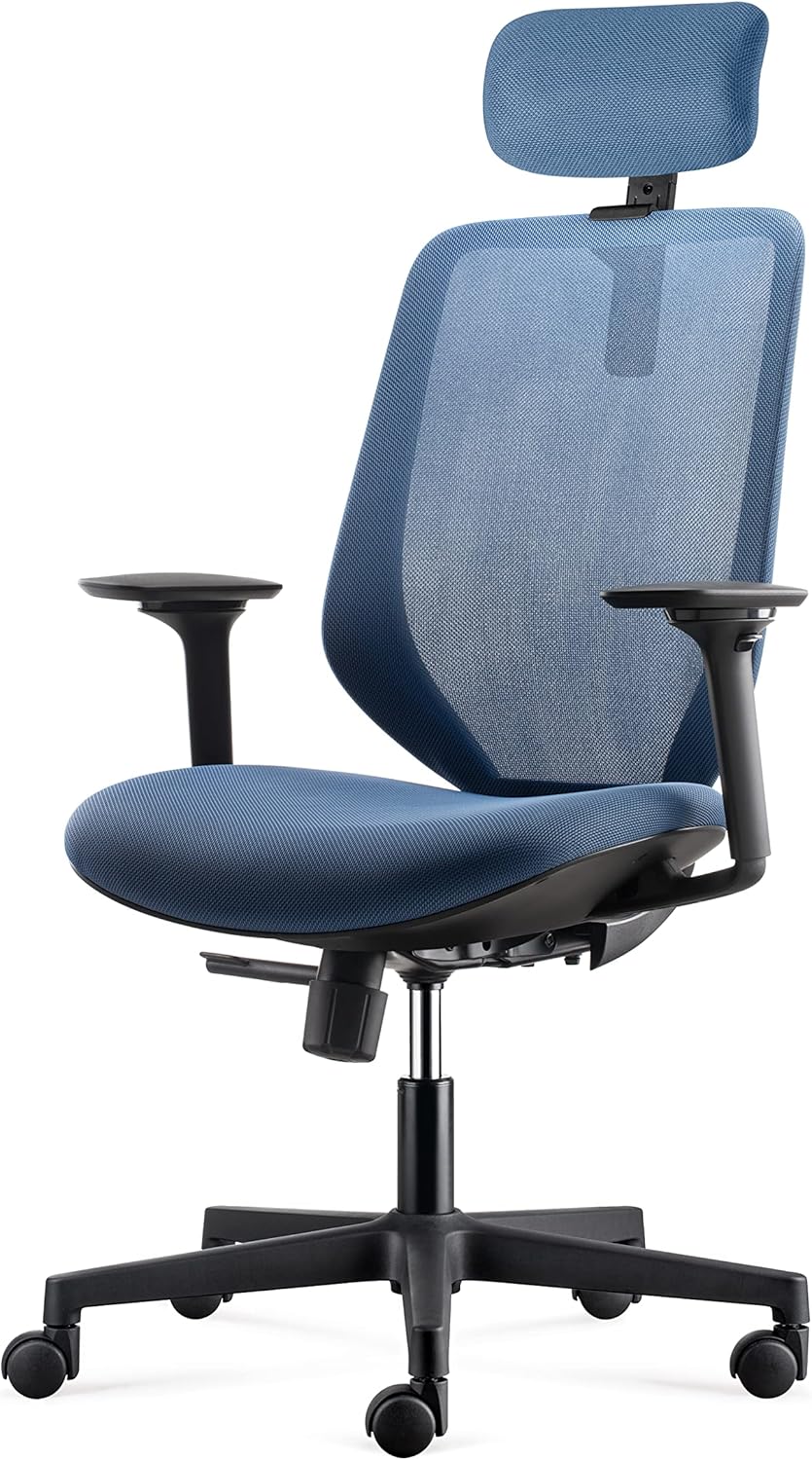 Ergonomic Mesh Computer Executive Desk Chair, Office Chair with 3D Armrests and Tilt, Thick Seat Cushion Rolling Swivel Chair for Home, Office, Blue
