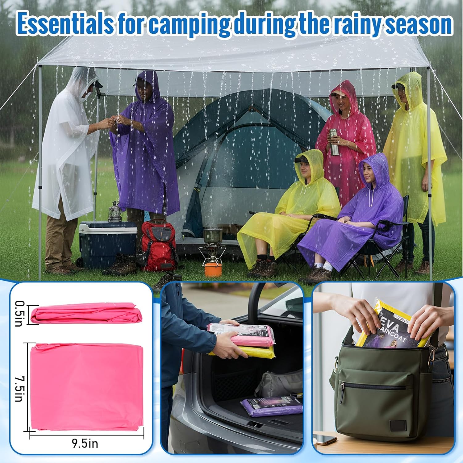 Zhehao 20 Pcs Rain Ponchos for Adult, Reusable Waterproof Plastic Rain Coat with Hood Portable Rainwear for Outdoor