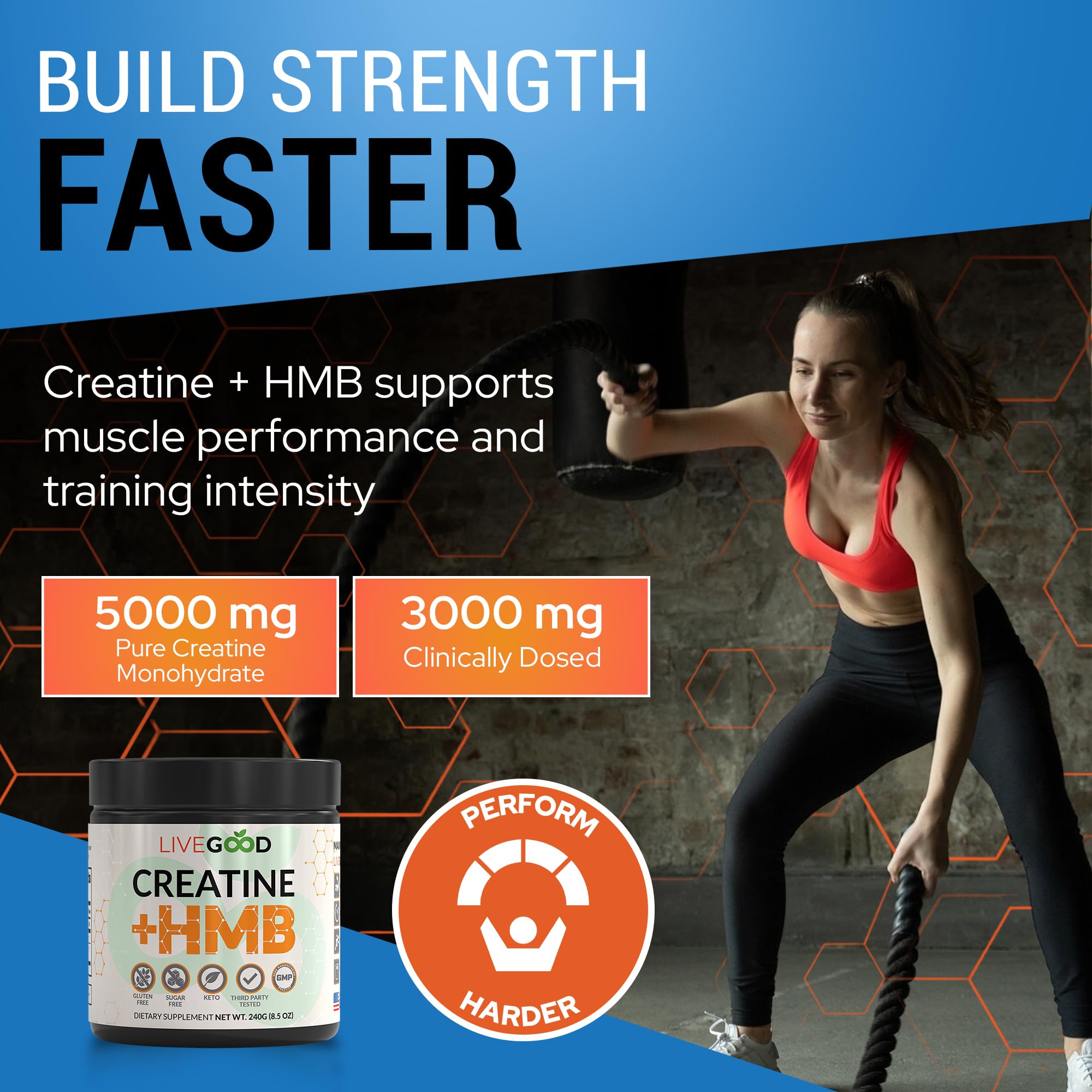 LiveGood Creatine Monohydrate Powder with HMB, Unflavored, 30 Servings — Amazon image 2