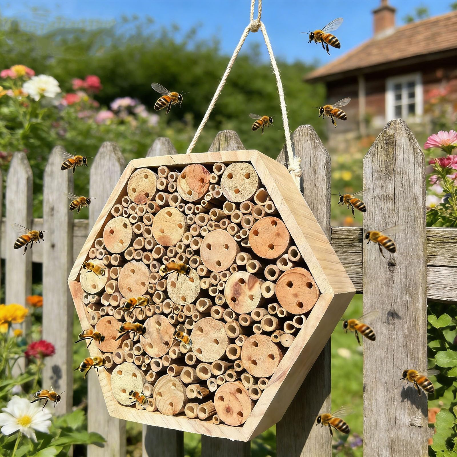 Hotel in Legno con camere nidificazione per impollinatori da Giardino, Regalo per Forniture per Apicoltura
