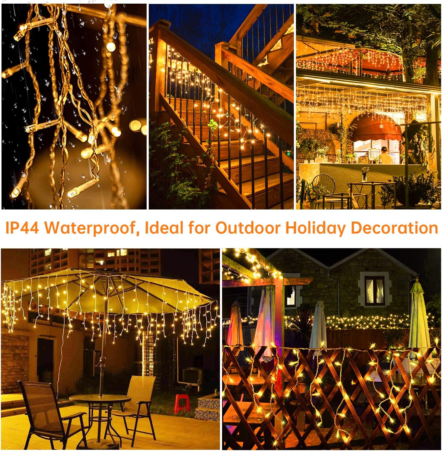 Blingstar Icicle Lights Christmas Lights Outdoor 49.2 Ft 440 LED Extendable Dripping Lights 8 Modes Warm White Icecycle String Lights Cascade for Indoor Outside Xmas Holiday House Decor, Clear Wire