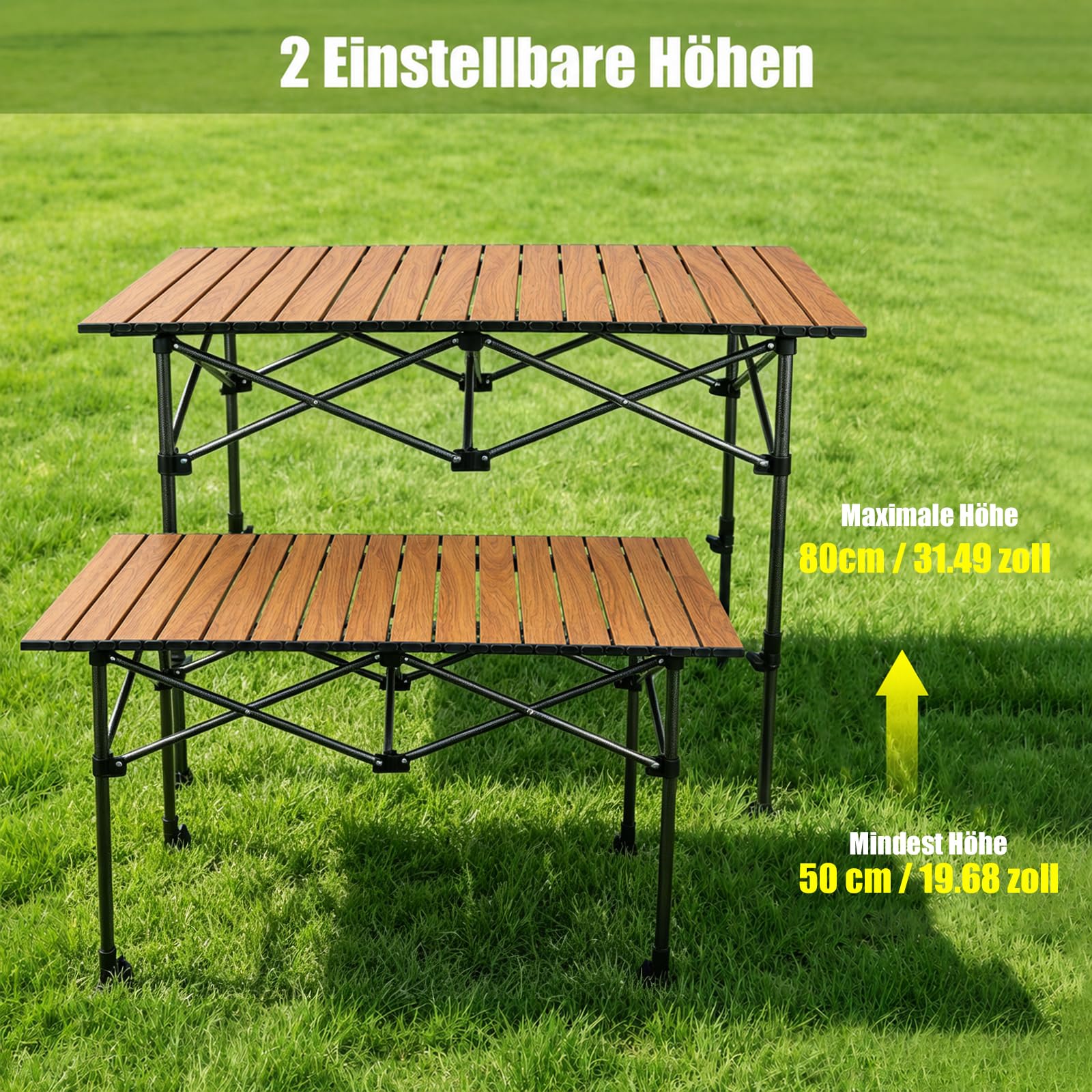 Campingtisch Klappbar, Klapptisch Höhenverstellbar 95x55cm