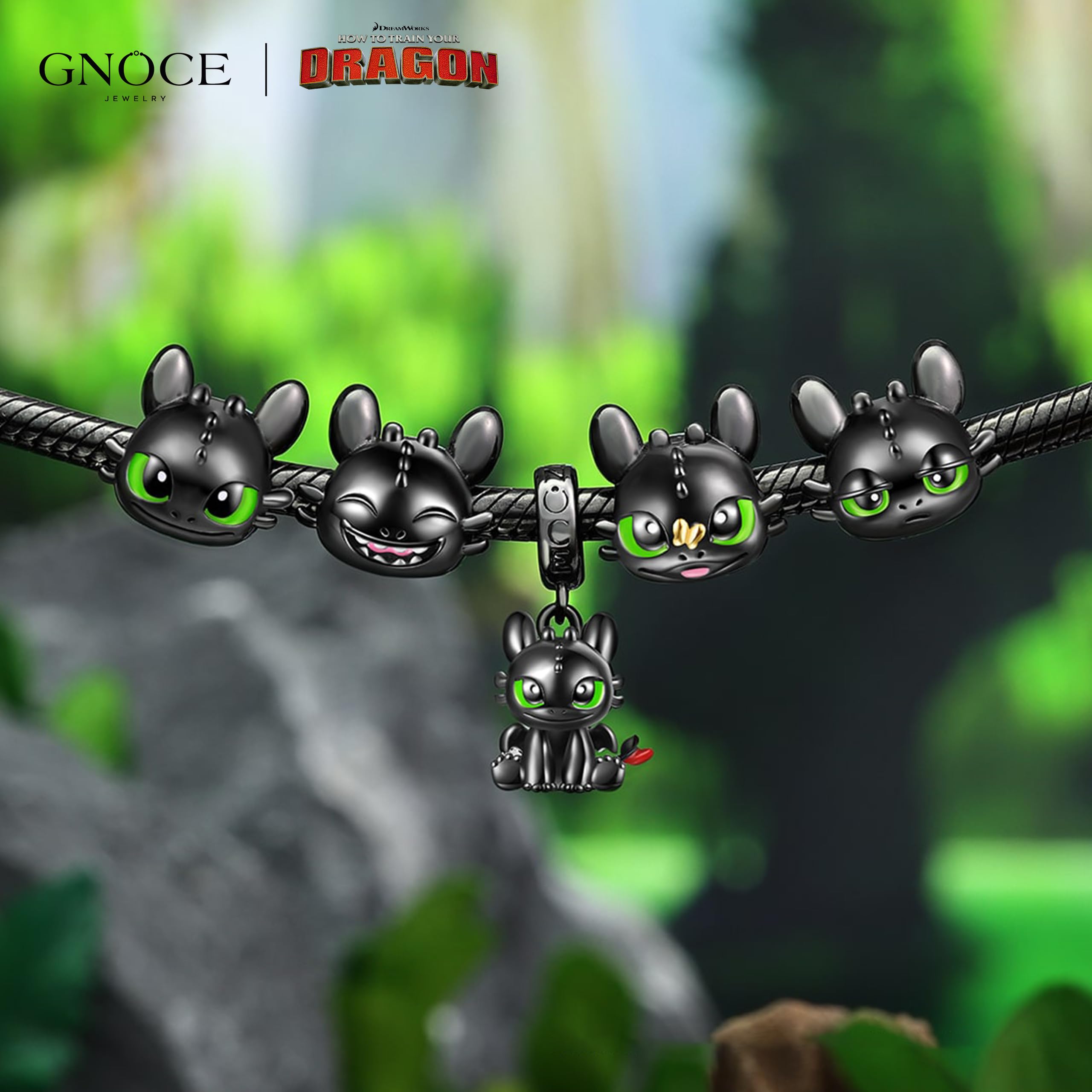 GNOCE How to Train Your Dragon Pendentif Dangle Charm Ohnezahn Rage de Lumière - 925 Sterling Silver Fit Bracelet/Collier Bijoux Cadeau pour Femme Épouse