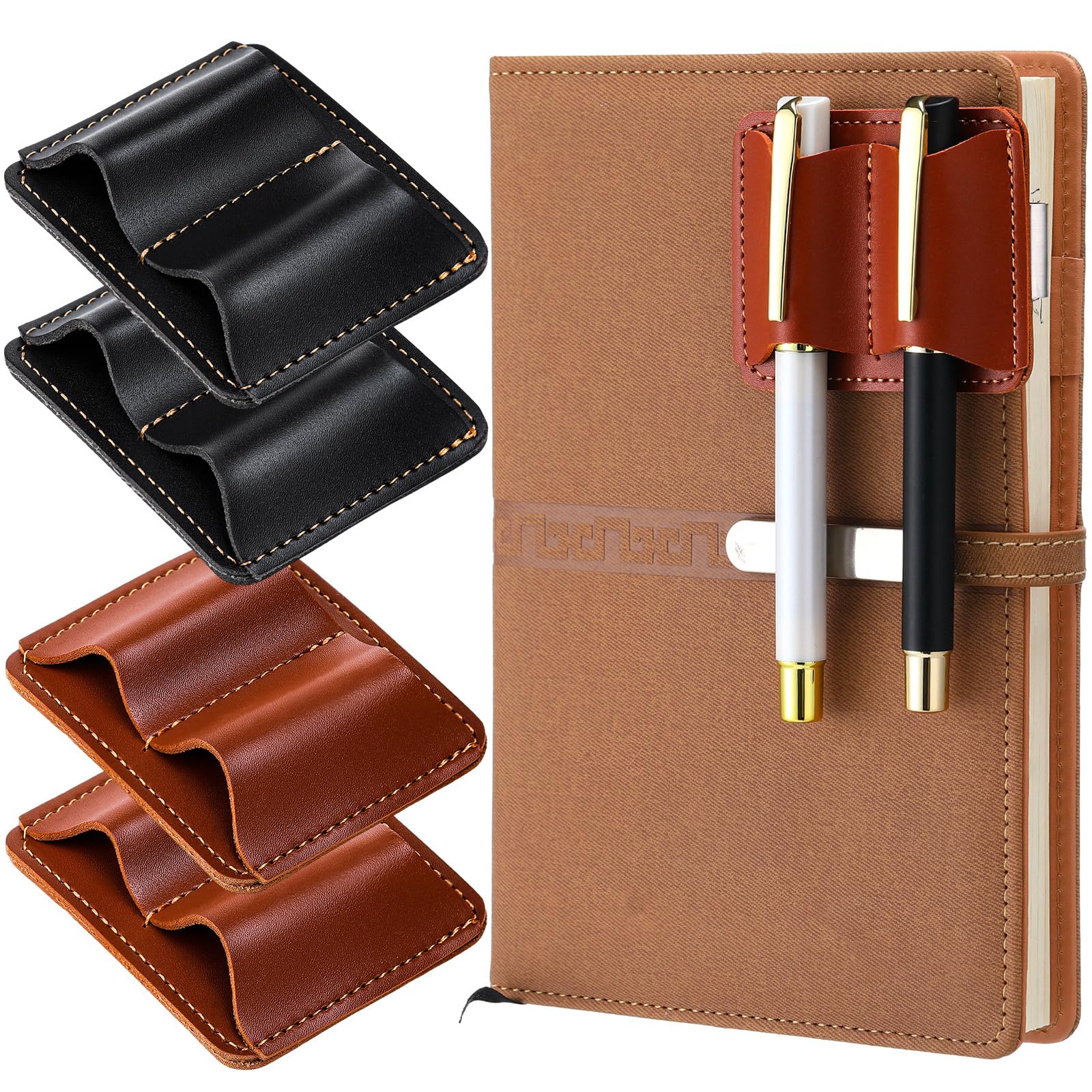 Humyoun 4 Pcs PU Leather Pen Holder Clip Notebook Pen Loop Stylish Journal Pen Holder Retro Pen Clips Notebook Pen Sleeve for Journal Notebook Planner