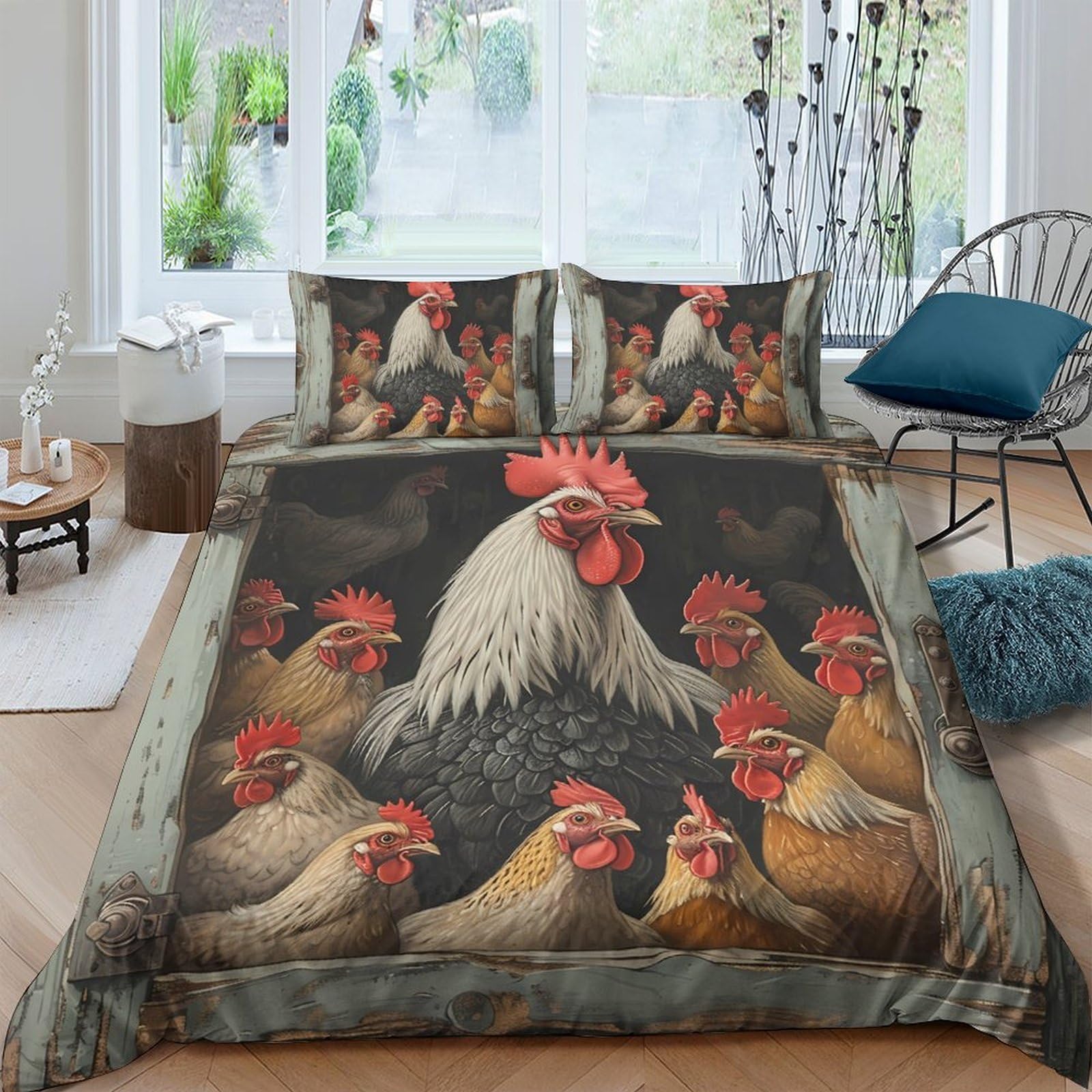 Ctjqhvkz Style-10 3D Printed Rooster And Hen Fitted Sheet Microfiber Soft Non-Slip Farmhouse Bed Cover For Bedroom Guest Room Decor Single（135X200cm）