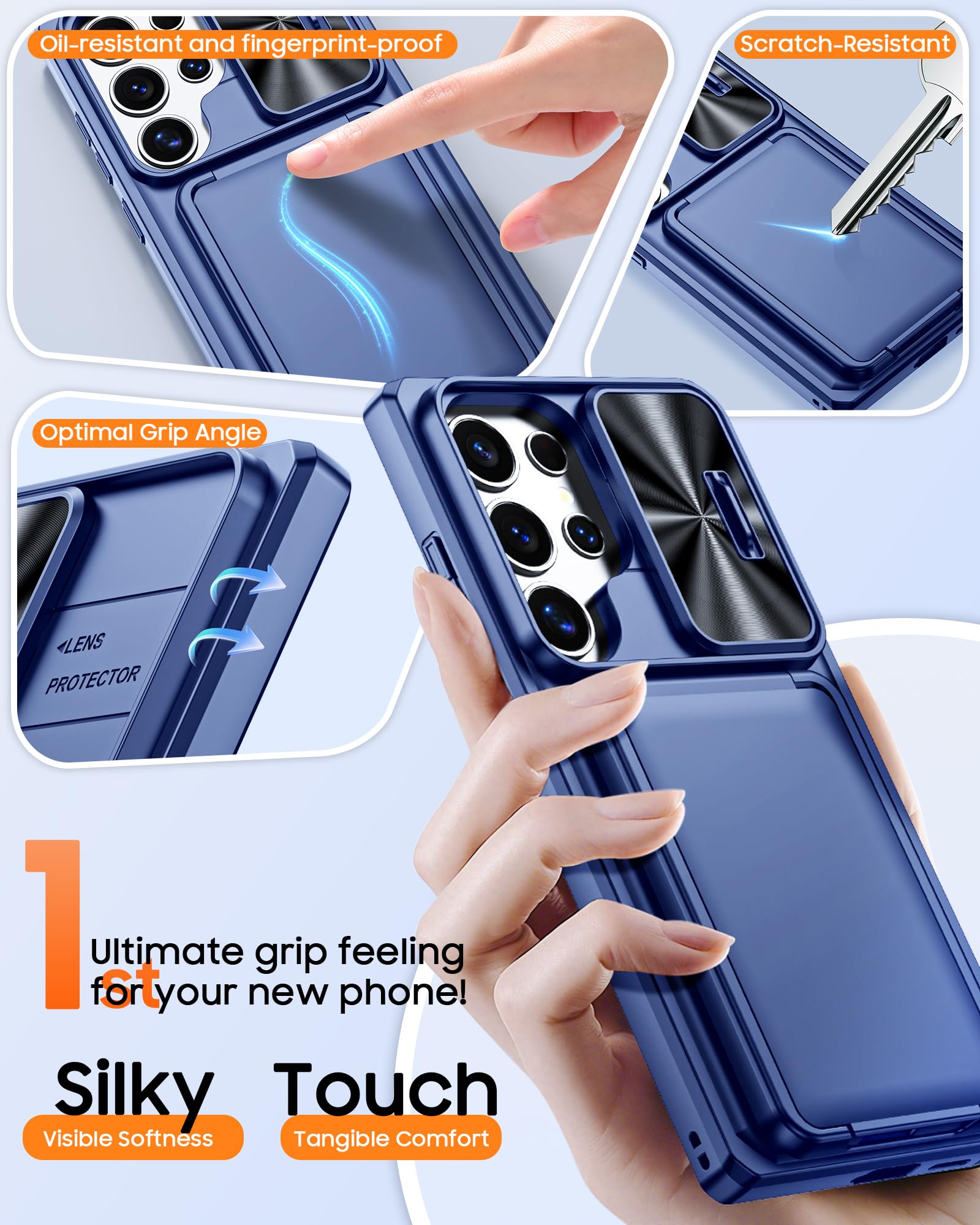 Funda tipo cartera para Samsung Galaxy S24 Ultra con bloqueo RFID, tarjetero, cubierta para lente de cámara deslizante, borde de silicona elevado, funda resistente para teléfono Galaxy S24 Ultra