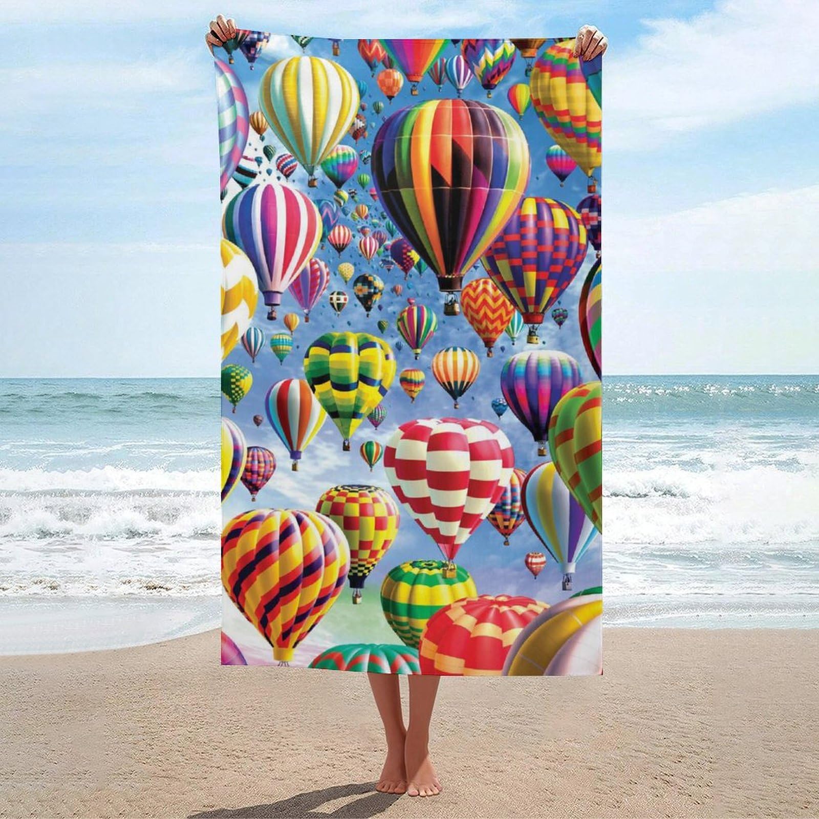 LEDFCVSU Beach Towel, Hot Air Balloon Sky Bath Towel, Absorbent Towel for Swimming, Sports, Travel