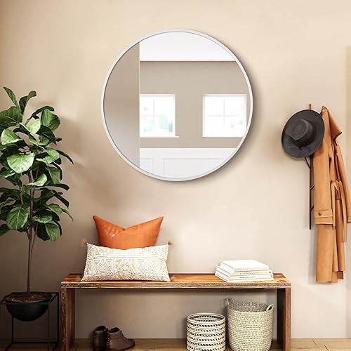Miniatura 7 de Golden State Art, Espejo redondo blanco de 28 pulgadas, espejo de pared circular para baño, sala de estar, dormitorio, decoración de pared, tocador