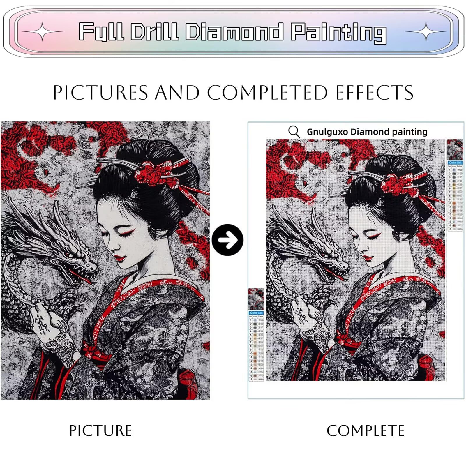Diamond Painting Erwachsene Frau 5D Diamond Painting Drachen Muster DIY Set Erwachsene Anfänger, Vollbohrer Diamanten Malerei Kreuzstich Bastelset für Zimmer Wand Deko Schlafzimmer 60x80cm, Model647