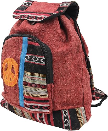 DharmaObjects Mochila hecha a mano de algodón crudo bohemio hippie, Borgoña, Viajar