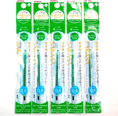 Zebra NJK-0.4 Recambio de tinta verde (RNJK4-G), 0.016 in, para Sarasa Multi, × 5 paquetesTotal 5 piezas (importación de Japón) Paquete original de