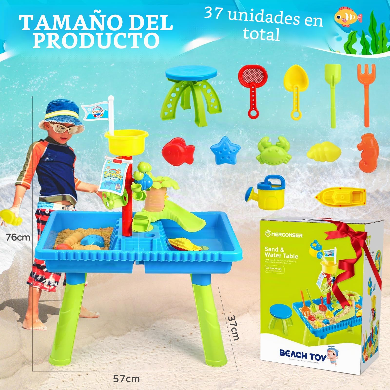 KNASON Mesa de Agua para Niños,Mesa de Arena y Agua 2 EN 1 con 37PCS Accesorios Mesa de Agua,Gran Actividad Mesa Sensorial Juguete al Aire Libre en la Playa del Patio Trasero para los Niños 3 4 5 6 8