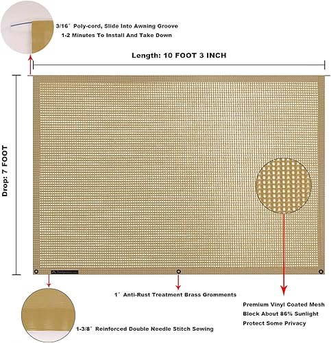 Miniatura 372 de Tentproinc Pantalla parasol para toldo, 8 pies x 13 pies 3 pulgadas (apta para toldo de 14 pies), protector solar de malla para autocaravana, cámper