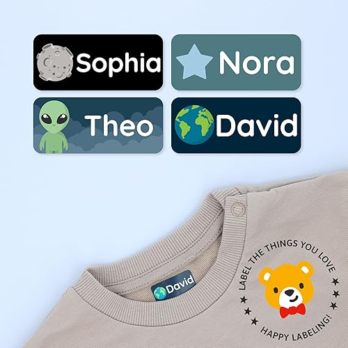 Miniatura 10 de Etiquetas termoadhesivas con nombre para ropa (120 unidades, 1.2 x 0.5 pulgadas) - Etiquetas personalizables para ropa, seguras para la ropa sucia y
